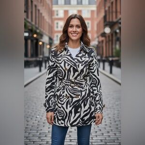 Vintage Drama Gold Zebra Print Button Up Jacket Large